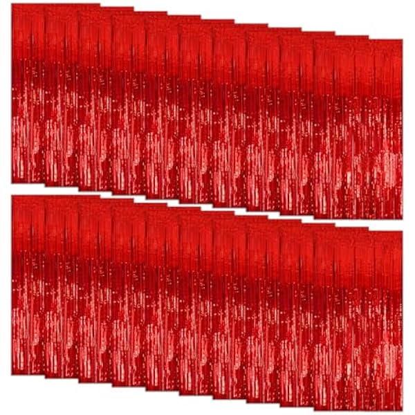 20 Pack Foil Curtain Backdrop Red Metallic Tinsel Foil Fringe Curtains Photo Booth Props for Birthday Wedding Engagement Baby Shower Bachelorette Christmas Holiday Celebration Party Decorations