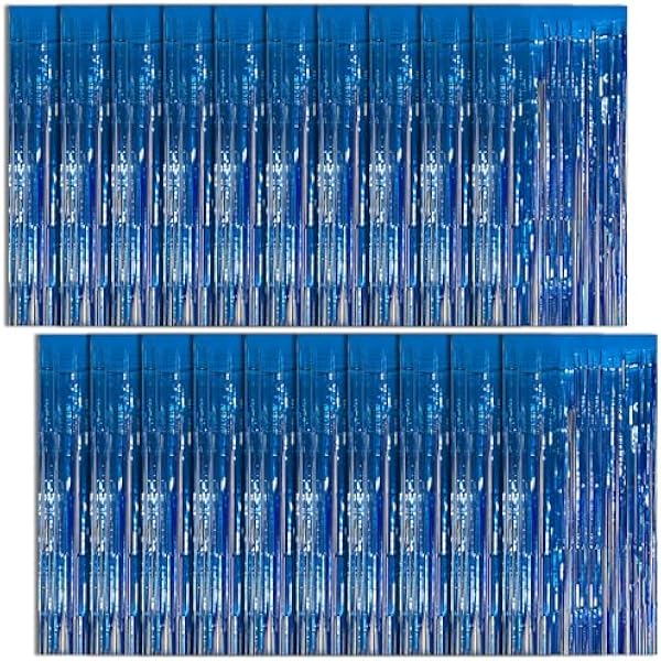 20 Pack Foil Curtain Backdrop Blue Metallic Tinsel Foil Fringe Curtains Photo Booth Props for Birthday Wedding Engagement Baby Shower Bachelorette Christmas Holiday Celebration Party Decorations