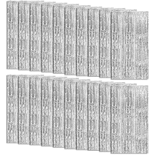 20 Pack Foil Curtain Backdrop Silver Metallic Tinsel Foil Fringe Curtains Photo Booth Props for Birthday Wedding Engagement Baby Shower Bachelorette Christmas Holiday Celebration Party Decorations