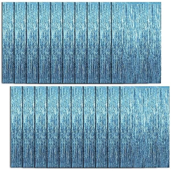 20 Pack Foil Curtain Backdrop Blue Metallic Tinsel Foil Fringe Curtains Photo Booth Props for Birthday Wedding Engagement Baby Shower Bachelorette Christmas Holiday Celebration Party Decorations