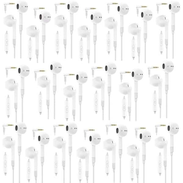 LUDOS FEROX 20 Pack Wired Earbuds in-Ear Headphones, 5 Year Warranty, Earphones with Microphone, Noise Isolation for 3.5mm Jack Ear Buds for iPhone, Samsung, Computer, Laptop, Kids, School Students