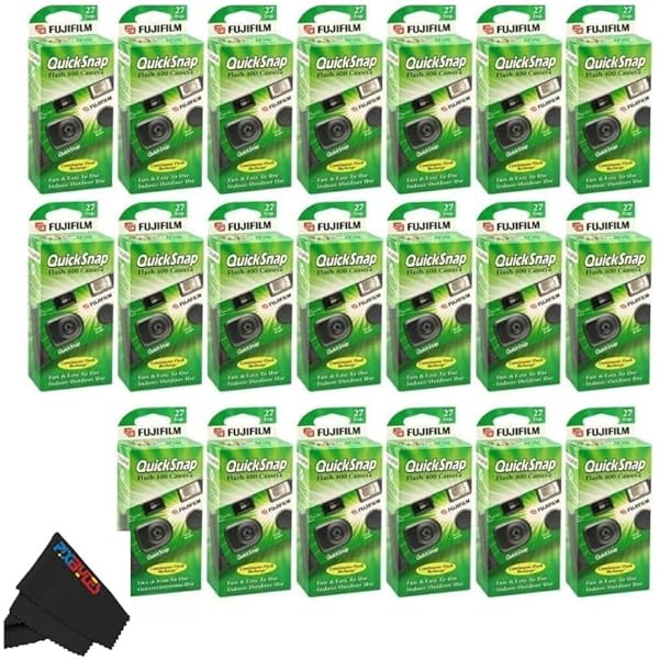 Fujifilm QuickSnap Flash 400 Disposable 35mm Camera with PixiBytes Microfiber Cleaning Cloth... (20 Packs (10 Twin Pack))