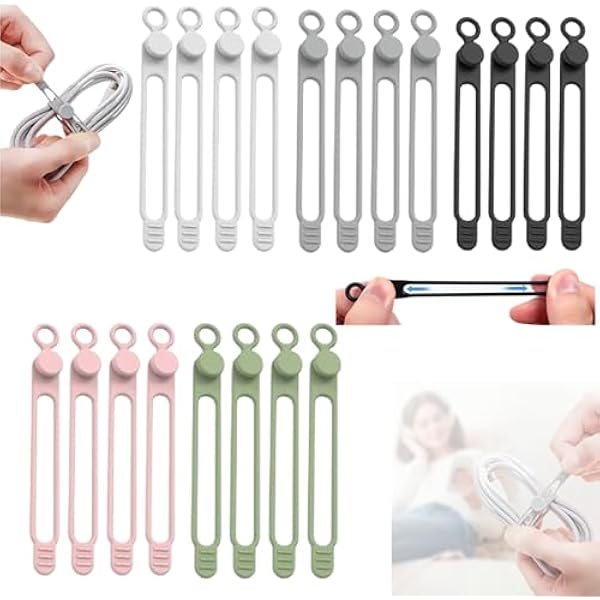 Data Cable Organizer, 2025 Upgrade Silicone Headphone Organizer, Silicone Cable Ties Reusable Cable Management Organizer Multipurpose Elastic Cord Organizer for Bundling and Fastening Cable (20Pcs)