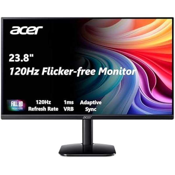 Acer KB242Y - 23.8 Inch IPS Zero-Frame Full HD (1920 x 1080) Monitor | Tilt | Up to 120Hz Refresh | 1ms (VRB) | sRGB 99% | HDMI & VGA Ports | Adaptive-Sync Support (FreeSync Compatible)