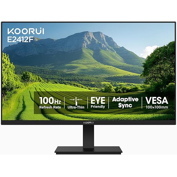 KOORUI 24-inch Computer Monitor Full HD 1920 x 1080p 100Hz VA Display 3000:1 Contrast Ratio with HDMI VGA, Three-Sided Slim Bezels, 100 x 100 mm VESA Mountable, Ergonomic Tilt, Black