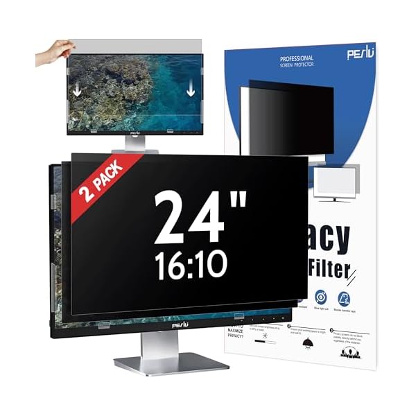 [2 Pack] 24 Inch Privacy Screen for Computer Monitor 16:10 Aspect Ratio, Eye Protection Anti Blue Light Glare Shield, 24inch Removable Black Blackout Anti Spy Desktop Security Private Filter