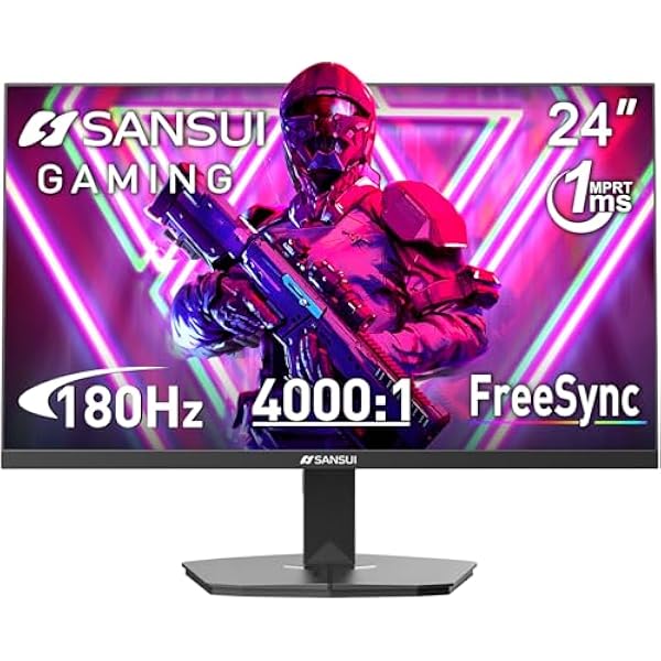 SANSUI 24 Inch Gaming Monitor 200Hz 180Hz 1Ms FreeSync HDR 110% sRGB FHD 1080P Computer Monitor HDMI DP Ports Eye Care Frameless VESA Mount Cable Management (ES-G24F4L HDMI Cable Included)