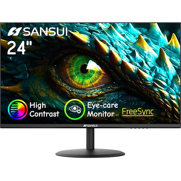 SANSUI Computer Monitor 24 inch Eye Care 1080P Display HDMI,VGA Ports with 178° Viewing Angle/Frame-Less/Tilt/VESA Compatible for Office and Home