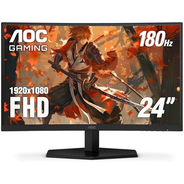 AOC C24G42E 24" Curved 1500R Frameless Ultra-Fast Gaming Monitor, FHD 1080p, 180Hz 0.5ms MPRT, HDMI 2.0 x2, Display Port x1, HDR, Speakers 2W x2, 3-Year Zero-Bright-Dot