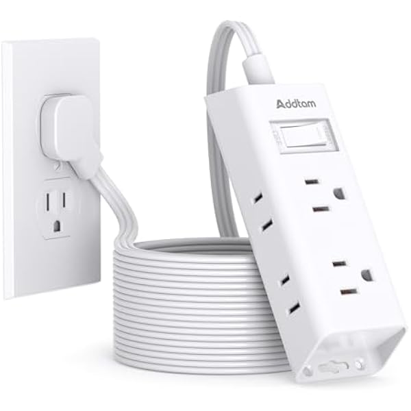 Flat Extension Cord 25 ft, Addtam Flat Plug Power Strip with 6 Outlets Extender, Long Extension Cord with Multiple Outlets, Wall Mount for Home Dorm Room Essentials, ETL Listed
