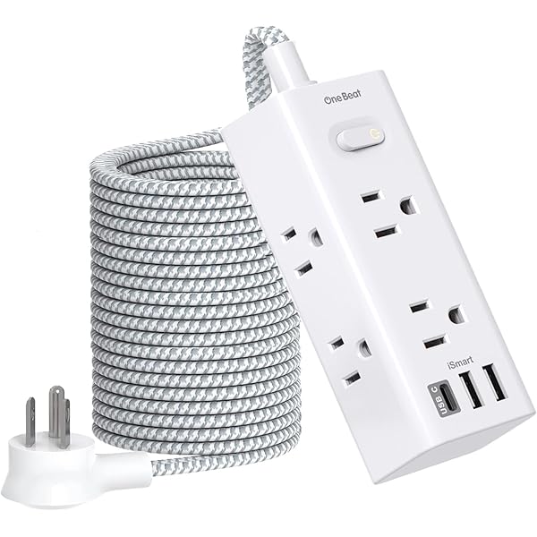 Extension Cord 25 Ft, Power Strip Surge Protector with 6 Widely Outlets 3 USB Ports (1 USB C), 3-Side Outlet Extender Strip, Flat Plug, Wall Mount Small Power Strip for Home Office College Dorm Room