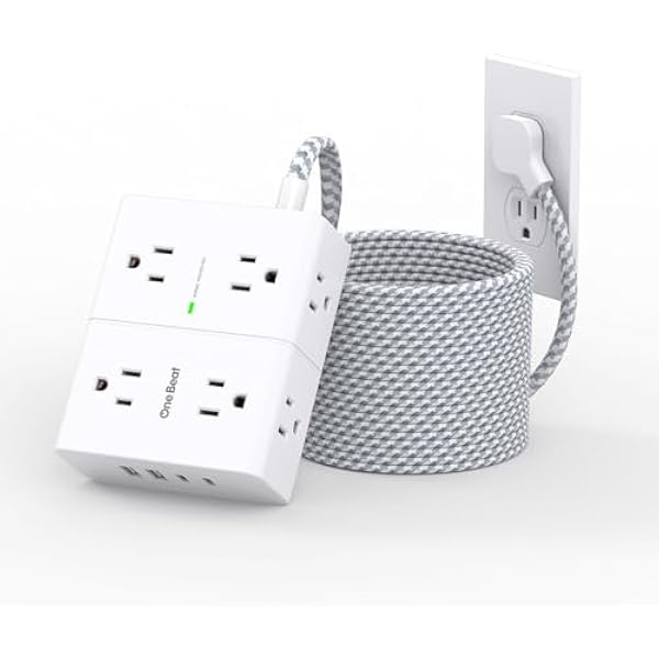 25Ft Extension Cord with Multiple Outlets, Flat Plug Power Strip Surge Protector 25 Ft Long Cord, 8 Outlet 4 USB Ports (2 USB C), Multi Outlet Wall Plug for Office, College, Dorm Room Essentials