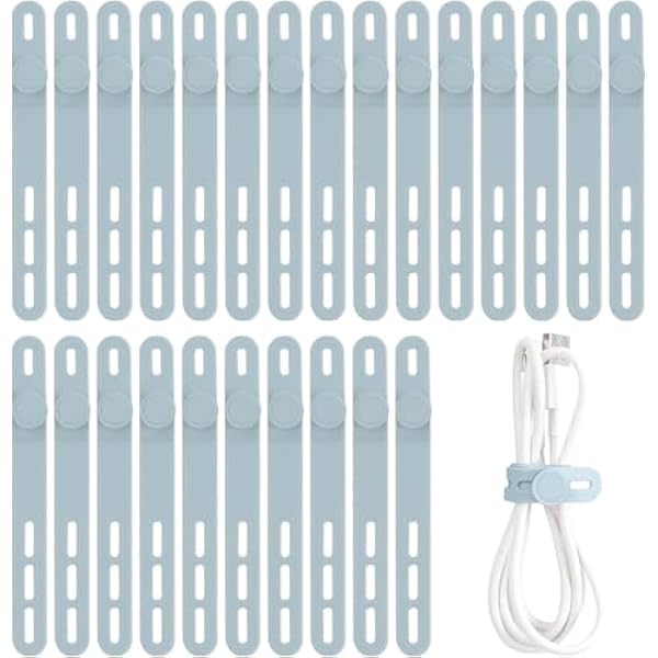 Oligei 25 Pcs Silicone Cable Ties, Cable Ties Reusable, High Elasticity Cord Wraps for Electrical Cords, Cord Organizer for Earphone, Phone Charger(Blue)