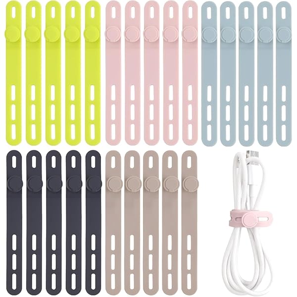 Oligei 25 Pcs Silicone Cable Ties, Cable Ties Reusable, High Elasticity Cord Wraps for Electrical Cords, Cord Organizer for Earphone, Phone Charger(Colorful)