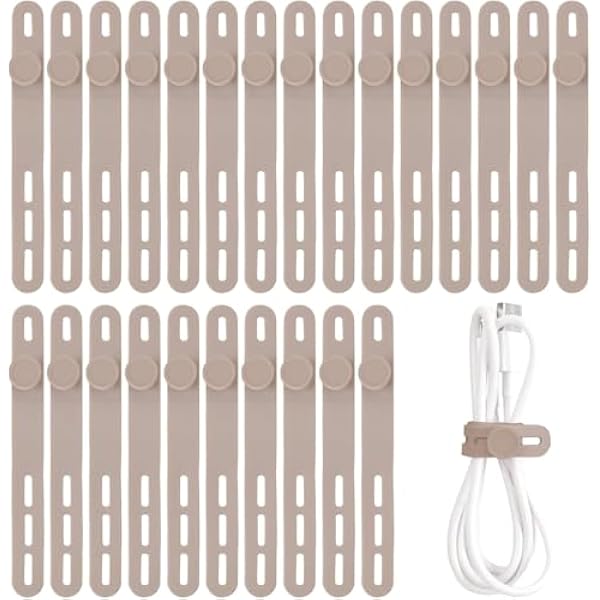 Oligei 25 Pcs Silicone Cable Ties, Cable Ties Reusable, High Elasticity Cord Wraps for Electrical Cords, Cord Organizer for Earphone, Phone Charger(Khaki)