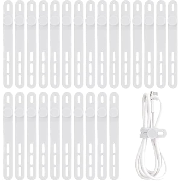 Oligei 25 Pcs Silicone Cable Ties, Cable Ties Reusable, High Elasticity Cord Wraps for Electrical Cords, Cord Organizer for Earphone, Phone Charger(White)