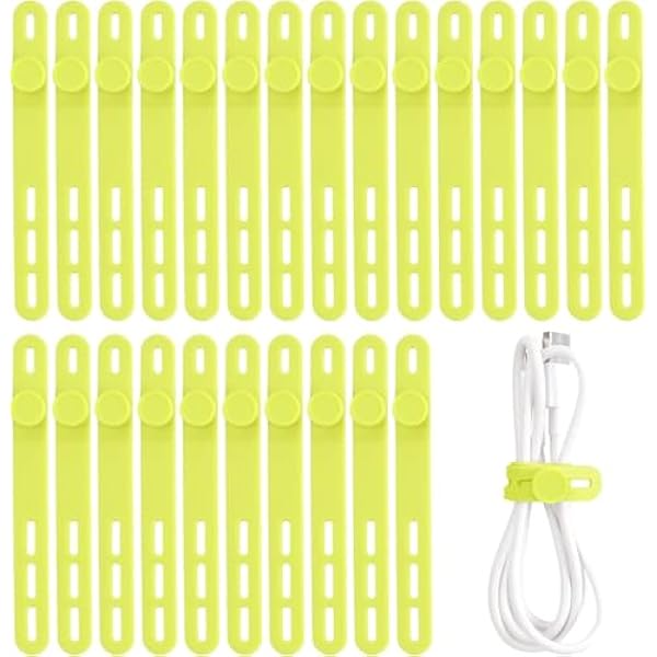 Oligei 25 Pcs Silicone Cable Ties, Cable Ties Reusable, High Elasticity Cord Wraps for Electrical Cords, Cord Organizer for Earphone, Phone Charger(Yellow)