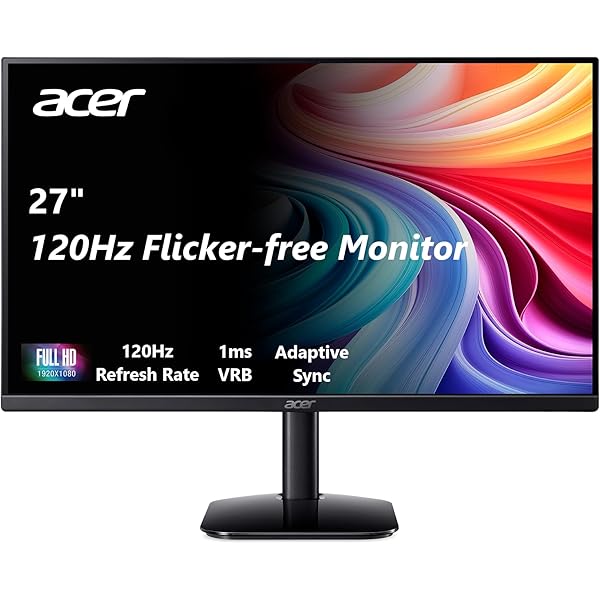 Acer 27 Inch Monitor- KB272-27 Inch FHD IPS (1920 x 1080) Display, Up to 120Hz Refresh Rate, 99% sRGB, Tilt, Adaptive-Sync Support (FreeSync Compatible) 1ms (VRB), sRGB 99% Color, HDMI & VGA Ports