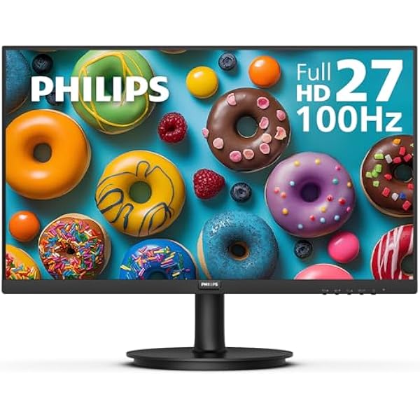 Philips New 27-inch Class Thin Full HD (1920 x 1080) 100Hz Monitor, VESA, HDMI x 1, VGA Port x1, Eye Care, 4 Year Advance Replacement Warranty, 271V8LB, Black