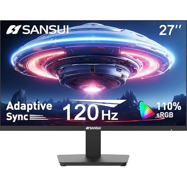 SANSUI 27 Inch Computer Monitor 120Hz, FHD 1080P Monitor, HDMI DP Ports FreeSync, HDR 110% sRGB, Tilt Adjustable Frameless VESA Compatible for Office and Home (ES-27F2, HDMI Cable Included)
