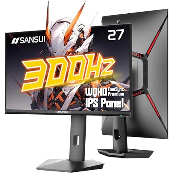 SANSUI 27 inch 1440p 300Hz 240Hz Gaming Monitor, WQHD Fast IPS 1ms Computer Monitor, FreeSync Premium | Brightness 400Nits | 130% sRGB | 10Bits | HDR | ErgoStand | VESA Mount | 2×DP 1.4 & 2×HDMI 2.1