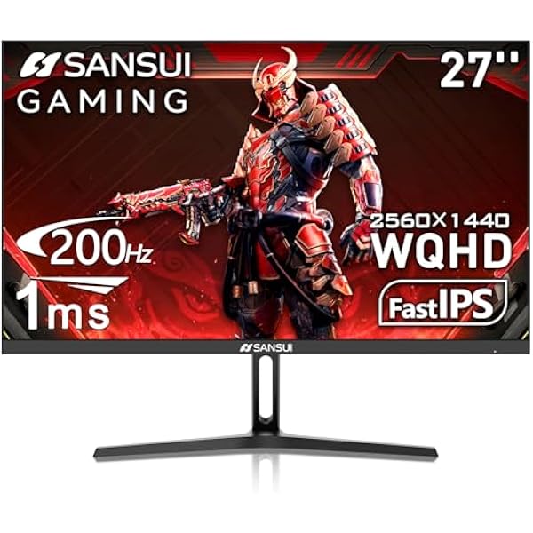 SANSUI 27 Inch WQHD 2560 x 1440 IPS Gaming Monitor, 200Hz 180Hz 1ms Computer Monitor, DP 1.2 x2 | HDMI 2.0 x2 | VESA Mount, 120% sRGB HDR Eye Care Metal Stand (DP Cable Included)