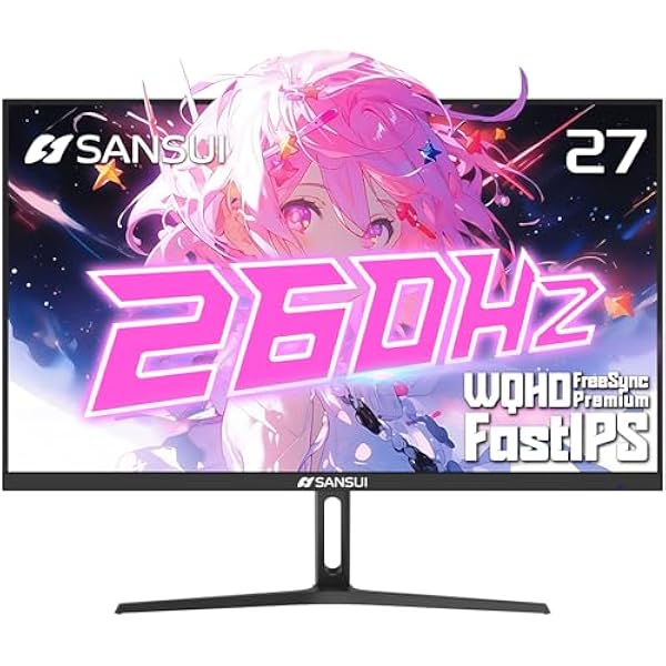 SANSUI Gaming Monitor 27" 1440p 260hz/240hz WQHD 2K - Fast IPS 1ms FreeSync Premium 丨DCI-P3 98% 丨sRGB130% 丨HDR10 丨2×DisplayPort 1.4丨2×HDMI2.0 PC Gaming Monitor with Crosshair