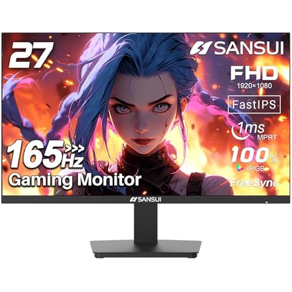 SANSUI Gaming Monitor 27 inch 165Hz 1ms PC Gaming Computer Monitor -FHD 1080P丨AMD FreeSync丨2 x HDMI 2.0丨1 x Display Port 1.4丨IPS丨Blacklevel Adjust丨VESA Compatible,Black (ES-G27F2)