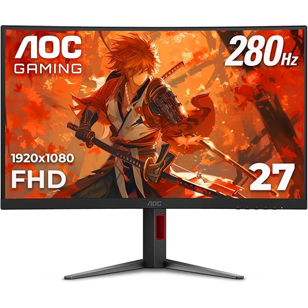 AOC C27G4ZH 27" Curved Frameless Ultra-Fast Gaming Monitor, FHD 1080p, 0.3ms HDMI 240Hz/DP 280Hz, 1500R, AMD FreeSync, HDR, Height Adjustable, 3-Year Zero Dead Pixel Guarantee