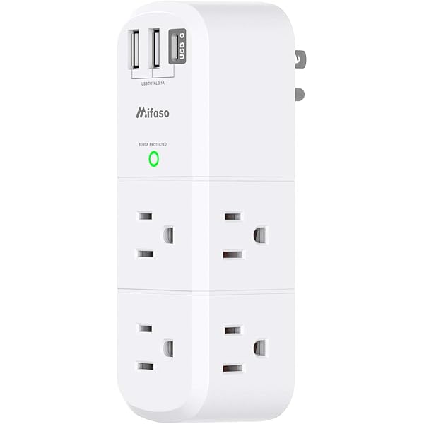 Outlet Extender with Rotating Plug, Mifaso Surge Protector 6 AC Multi Plug Wall Outlets and 3 USB Ports, 1800 Joules, 3-Sided Swivel Power Strip Spaced Splitter for Home, Travel, Dorm Room Essentials