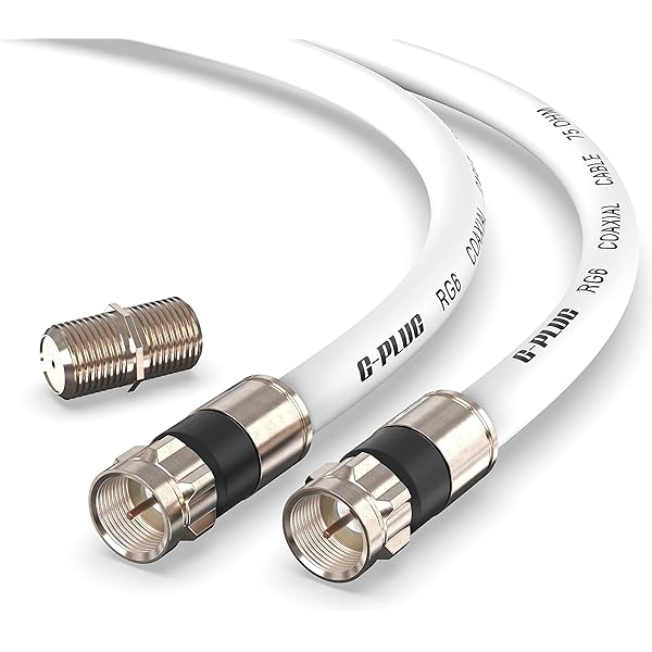 G-PLUG 2FT RG6 Coaxial Cable Connectors Set - High-Speed Internet, Broadband and Digital TV Aerial, Satellite Sky Cable Extension- Weather-Sealed Double Rubber O-Ring and Compression Connectors White
