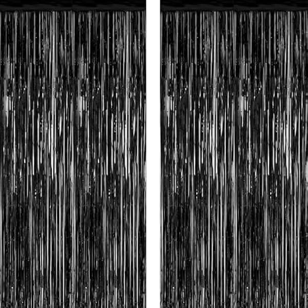 2 Pack 2025 Graduation Party Decorations, 3.28 FT x 7.05 FT Black Backdrop, Metallic Graduation Photo Backdrop Fringe Curtains Tinsel Backdrop Foil Streamer, Grad Party Supplies Photo Booth Props