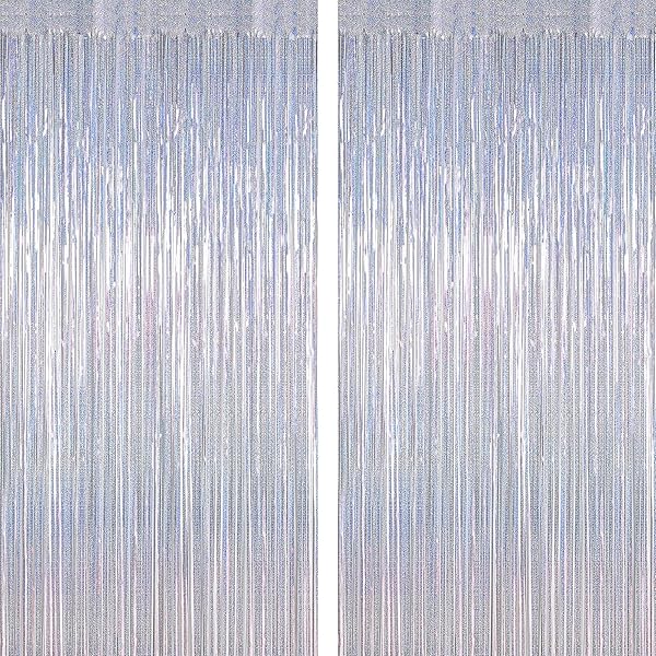 2 Pack Tinsel Backdrop, 3.28 FT x 7.05 FT Glitter Silver Fringe Curtains, Metallic Party Streamer Tinsel Backdrop Foil Curtains, Disco Party Supplies Engagement Decorations Bachelorette Decor