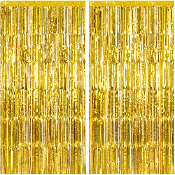 2 Pack Gold Backdrop Birthday Decorations Foil Curtain Backdrop Gold Streamers Dance Party Decorations Photo Booth Props for Bachelorette Decorations Christmas Halloween New Years Eve Party Supplies