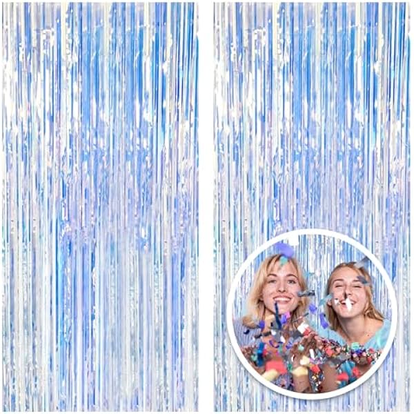 2 Pack Foil Curtain Backdrop Iridescent Metallic Tinsel Foil Fringe Curtains Photo Booth Props for Birthday Wedding Engagement Baby Shower Bachelorette Christmas Holiday Celebration Party Decorations