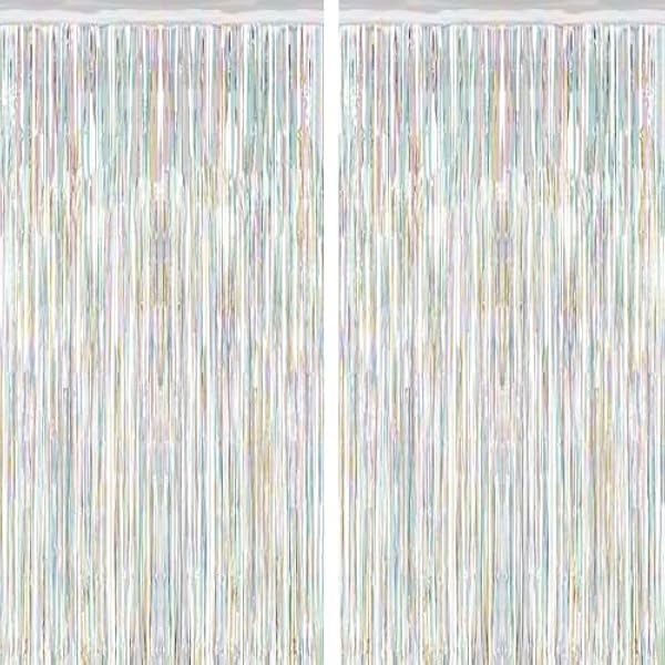 2 Pack Backdrop Curtains, 3.28 FT x 7.05 FT Laser Silver Fringe Curtains, Metallic Tinsel Foil Curtains Party Streamer, Photo Backdrop Party Decorations Bithday Photo Booth Props