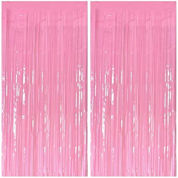 2 Pack Foil Curtain Pink Backdrop Streamers Metallic Tinsel Fringe Curtains Photo Booth Props for Birthday Wedding Engagement Bachelorette Christmas Holiday Celebration Party Decorations