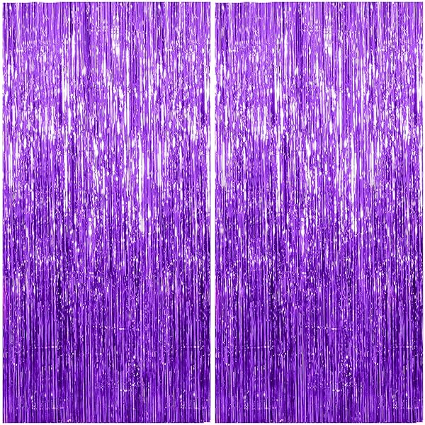 2 Pack Foil Curtain Backdrop Purple Metallic Tinsel Foil Fringe Curtains Photo Booth Props for Birthday Wedding Engagement Baby Shower Bachelorette Christmas Holiday Celebration Party Decorations