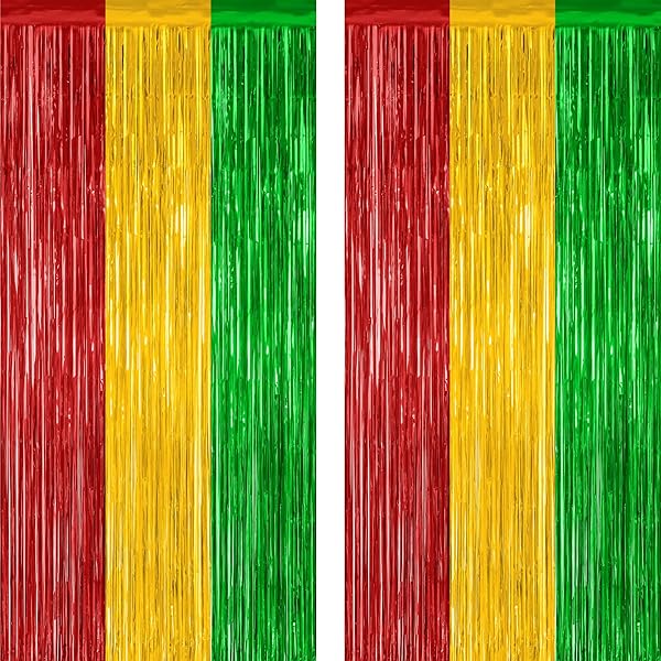 2 Pack Black History Month Decorations, 3.28 FT x 7.05 FT Backdrop Curtains, Red Yellow Green Color Tinsel Backdrop Fringe Curtains Party Streamer, Black History Month Door Decor