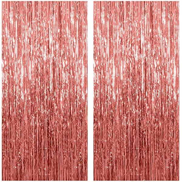 2 Pack Rose Gold Backdrop Birthday Decorations Foil Curtain Bachelorette Party Decor Rose Gold Decor Party Streamers Groovy Birthday Decorations Backdrop