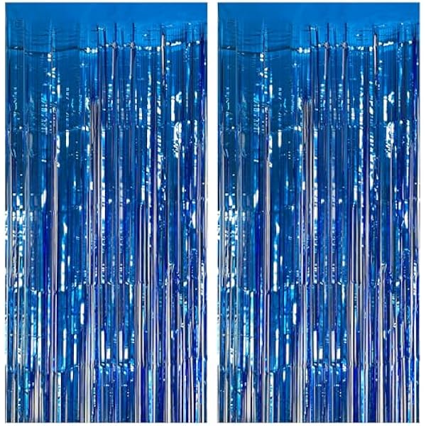 2 Pack Blue Party Decorations Ocean Party Decor Supplies Blue Party Streamers Birthday Decorations Tinsel Foil Fringe Curtains Photo Booth Props Celebration Decorations