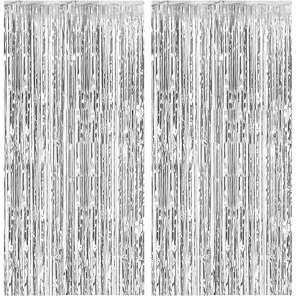 2 Pack Foil Curtain Backdrop Silver Metallic Tinsel Foil Fringe Curtains Photo Booth Props for Birthday Wedding Engagement Baby Shower Bachelorette Christmas Holiday Celebration Party Decorations