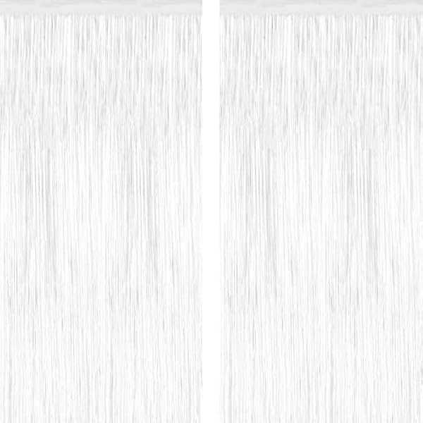 2 Pack Tinsel Backdrop, 3.28 x 7.05 Feet White Party Decorations, Metallic Foil Fringe Curtains Streamer Backdrop, Party Supplies Photo Props for Birthday Anniversaries Wedding