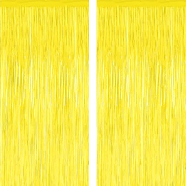 2 Pack Backdrop Curtains, 3.28 FT x 7.05 FT Yellow Color Tinsel Backdrop, Metallic Foil Backdrop Fringe Curtains Party Streamer, Party Decorations Photo Backdrop for Birthday