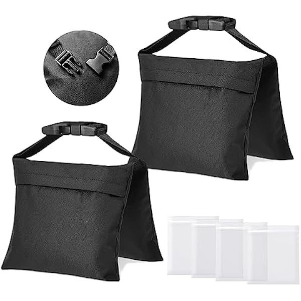 2 Packs Sandbags, Heavy Duty Sand Bags with 4 PE Bags, Sand Bags with Buckle Straps for Support Light Stand, C Stand, Light Stand with Caster, More 2/4/6/8 Packs Sandbag to Choose.