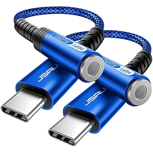 JSAUX 2-Pack USB Type C to 3.5mm Female Headphone Jack Adapter, USB C to Aux Audio Dongle Cable Cord Compatible with iPhone 15 Pro Max/15 Pro/15 Plus/15, Samsung Galaxy S23/S22, iPad Pro, Pixel -Blue
