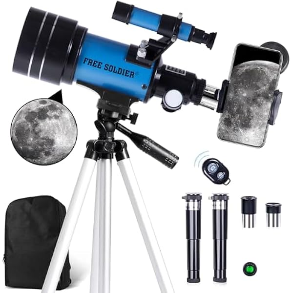 Telescope for Adults Astronomy 70mm Aperture 300mm Focal Length Portable Astronomical Telescope for Beginners Age Over 8 Years Old with Wireless Remote Carry Bag Tripod (Blue)