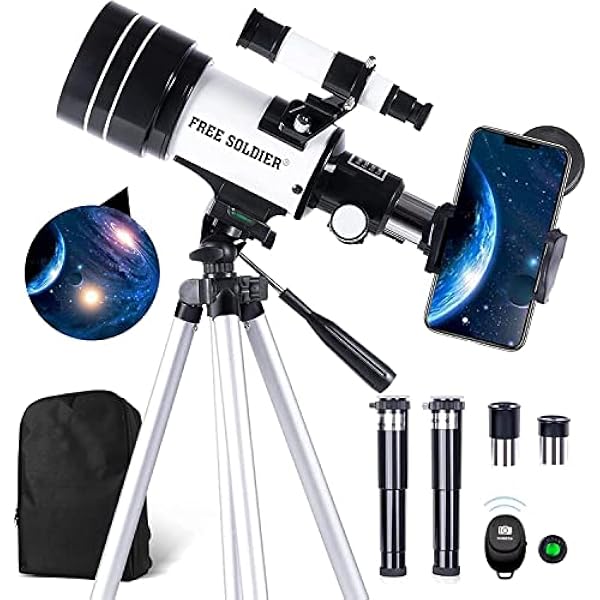 Telescope for Astronomy Beginners - 70mm Aperture Refractor Telescope for Stargazing with Adjustable Tripod Phone Adapter Wireless Remote Perfect Astronomy for Adults, White