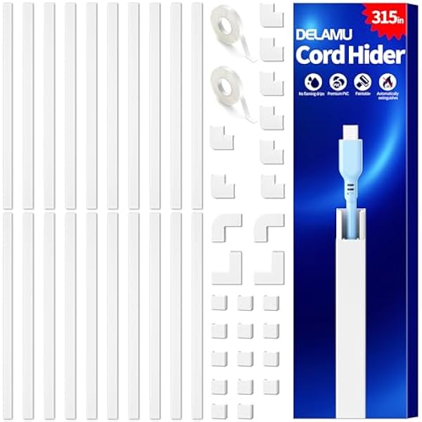 Delamu Cable Hider, 315in Cord Hider Cord Covers for 1 Wire on Wall, Premium Wire Covers for Cords, Cable Cover Organizer, TV Wires Hiders for Wall Mounted Tv, L15.7X W0.55x H0.4in, White