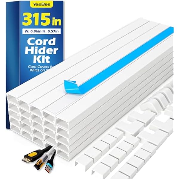 315in Cord Hider Kit, Paintable Cable Raceway, Cord Covers for Wires on Wall, Cord Hider for Wall Mount tv, tv Cable Hider Wall kit, Wire Covers for Cords, 20X L15.7in X W0.96in X H0.57in, White